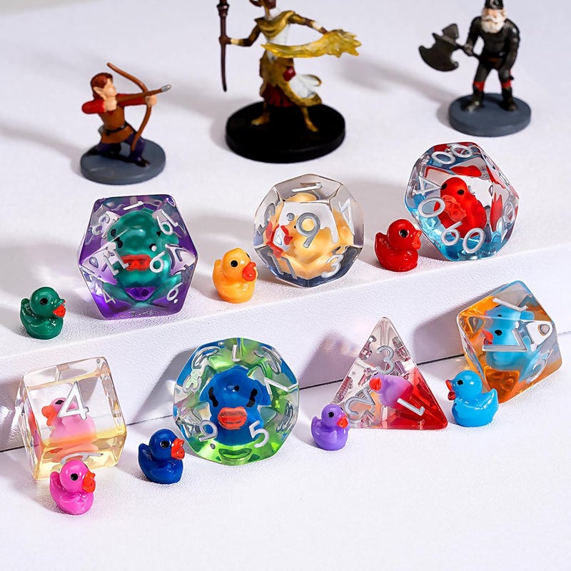 weyano Duck Resin D&D Dice Set, 7-Piece DND Polyhedral Dice (D4, D6, D8, D10, D12, D20, D%) Dungeons and Dragons Dice Set - Image 4